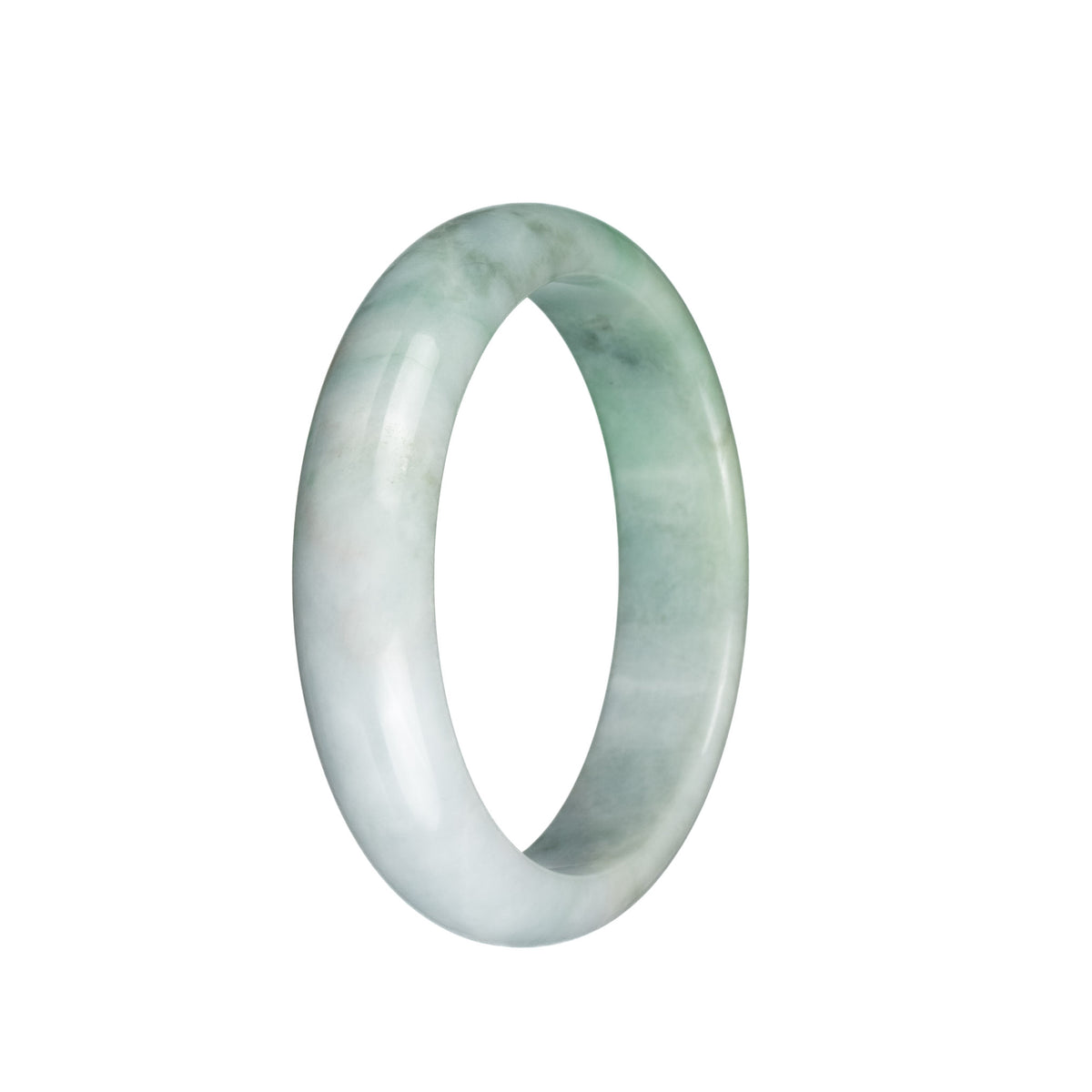 Real Type A Pale Green with Light Green and Light Grey Pattern Traditional Jade Bracelet - 59mm Half Moon