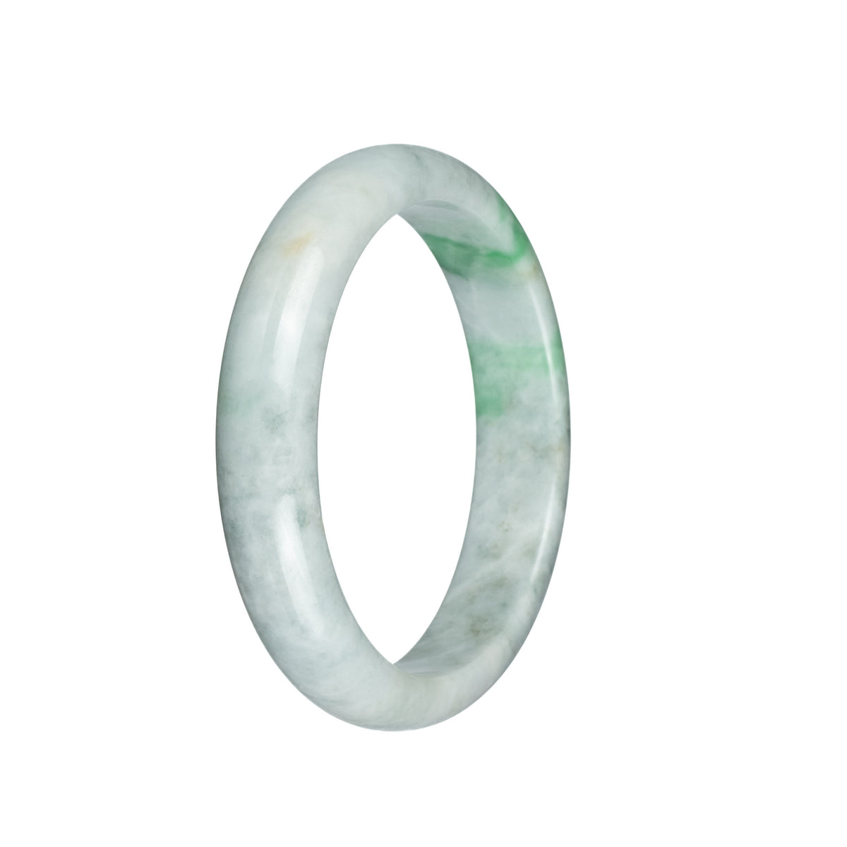 Certified Grade A Pale Grey with Emerald Green Pattern Jadeite Bracelet - 60mm Half Moon