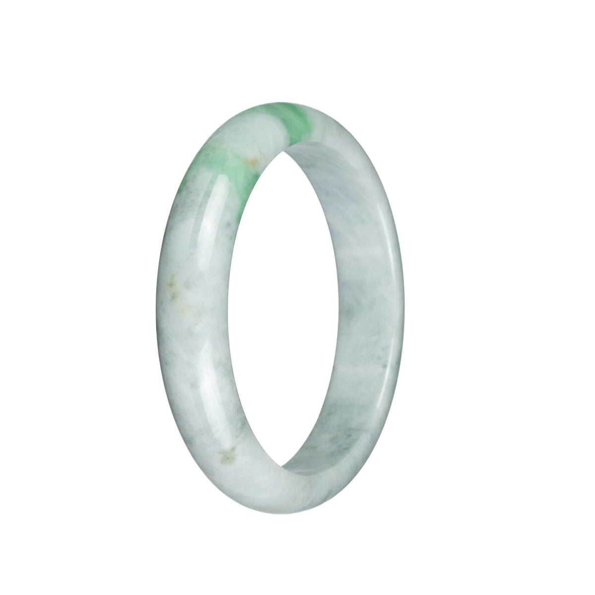 Certified Grade A Pale Grey with Emerald Green Pattern Jadeite Bracelet - 60mm Half Moon