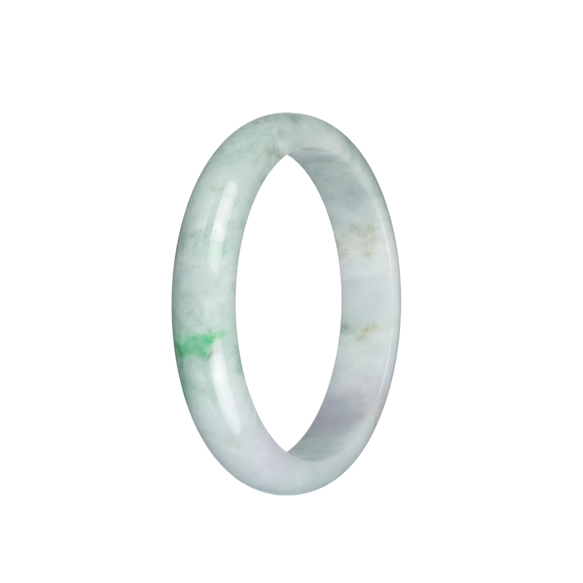 Genuine Natural Pale Green with Light Green and Light Grey Pattern Jadeite Bangle - 59mm Half Moon