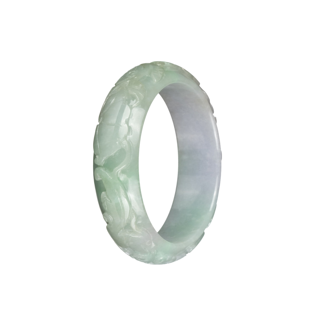 Certified Untreated Light Green with White Burma Jade Bracelet - 55mm Carved