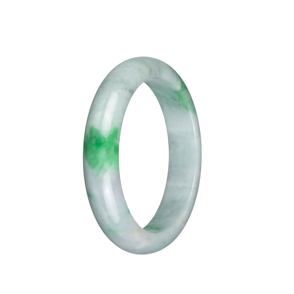 Genuine Grade A Light Grey with Emerald Green Pattern Jade Bangle Bracelet - 57mm Half Moon