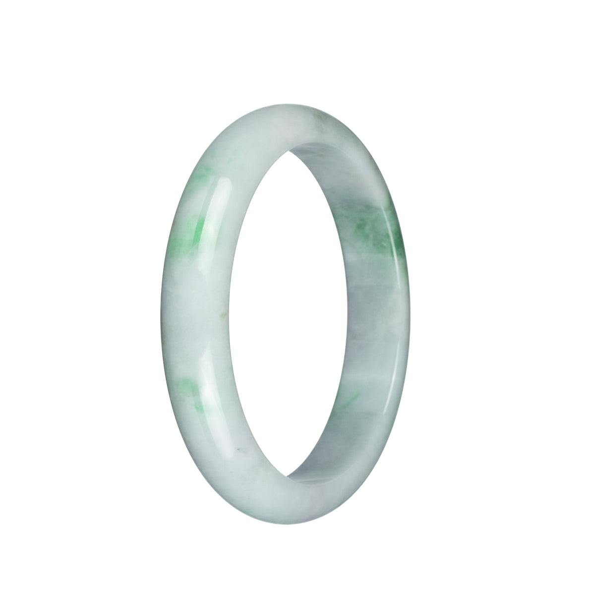 Authentic Grade A Light Grey with Emerald Green Pattern Jade Bangle Bracelet - 62mm Half Moon