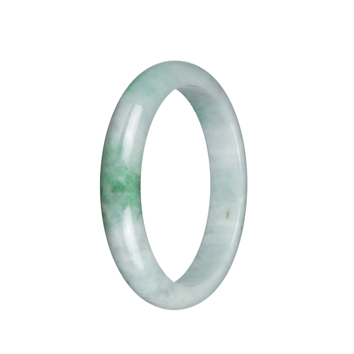 Authentic Grade A Light Grey with Emerald Green Pattern Jade Bangle Bracelet - 62mm Half Moon