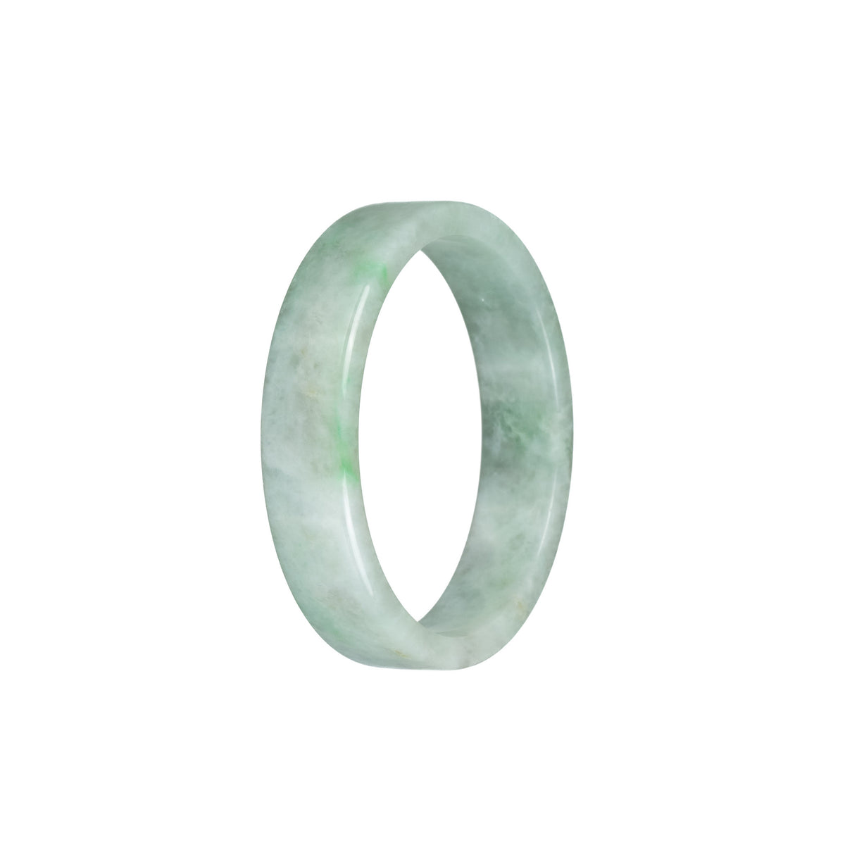 Real Untreated Pale Green with Green Pattern Jade Bangle Bracelet - 52mm Flat