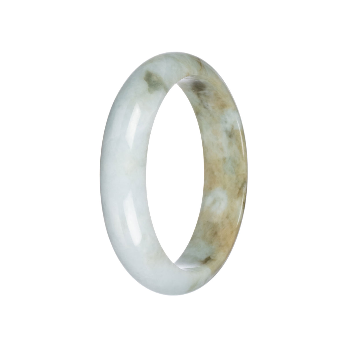 Untreated Pale Green with Olive Green Burmese Jade Bangle - 59mm Half Moon