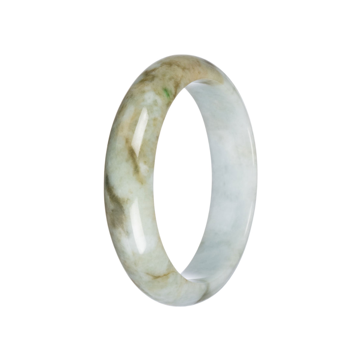 Untreated Pale Green with Olive Green Burmese Jade Bangle - 59mm Half Moon