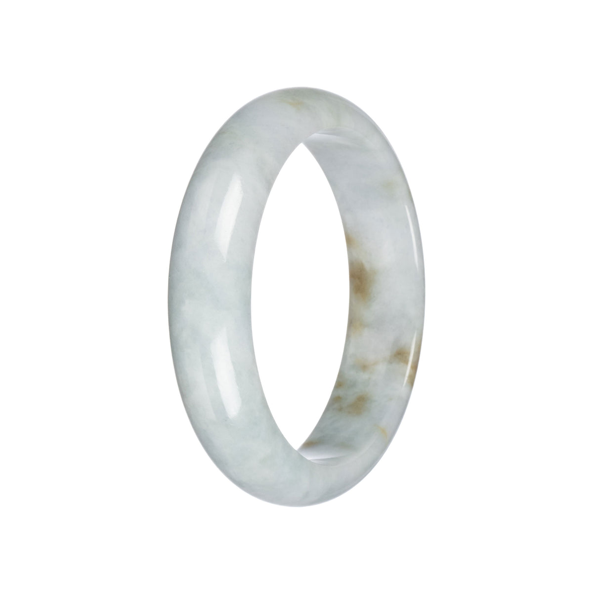 Untreated Pale Green with Brown Traditional Jade Bangle - 59mm Half Moon