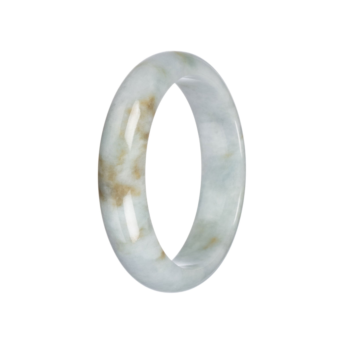 Untreated Pale Green with Brown Traditional Jade Bangle - 59mm Half Moon