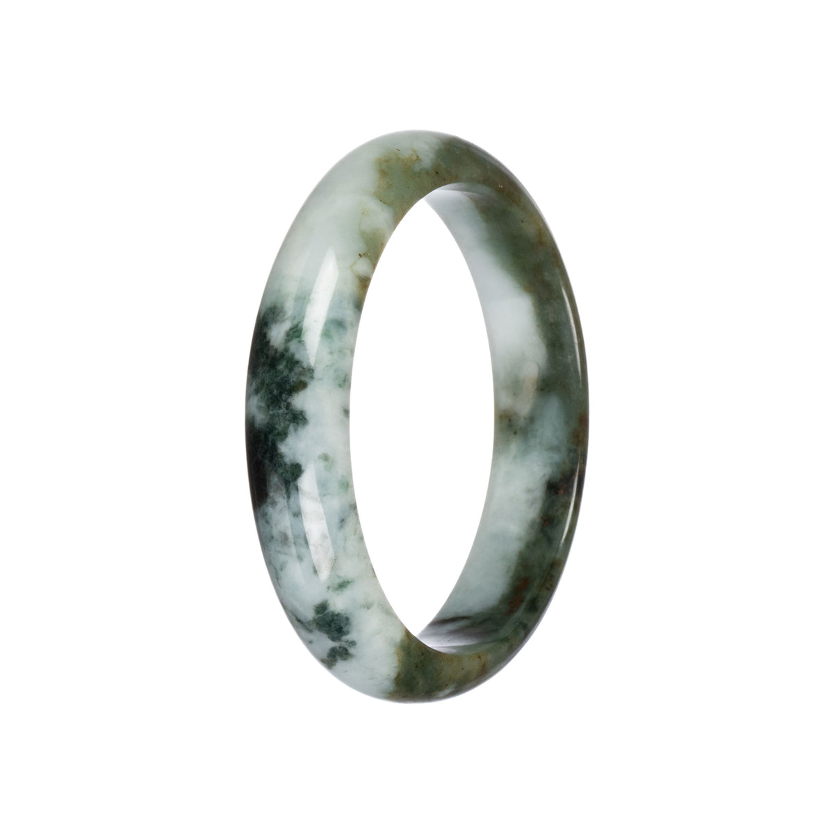 Natural Greyish White with Green Burma Jade Bangle - 59mm Half Moon