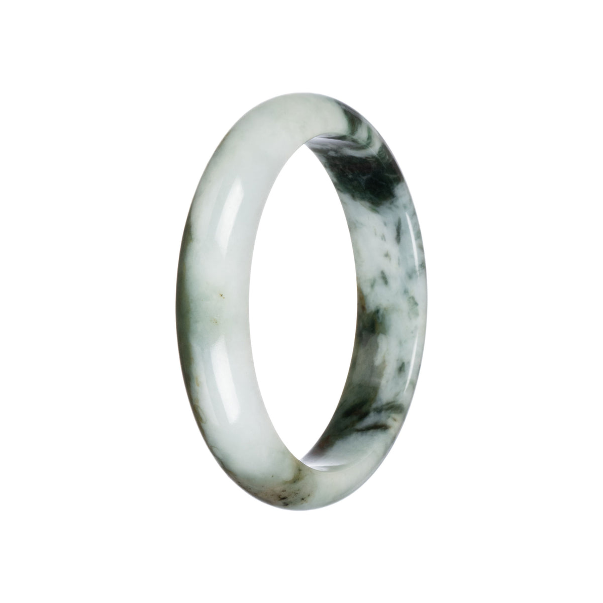 Natural Greyish White with Green Burma Jade Bangle - 59mm Half Moon