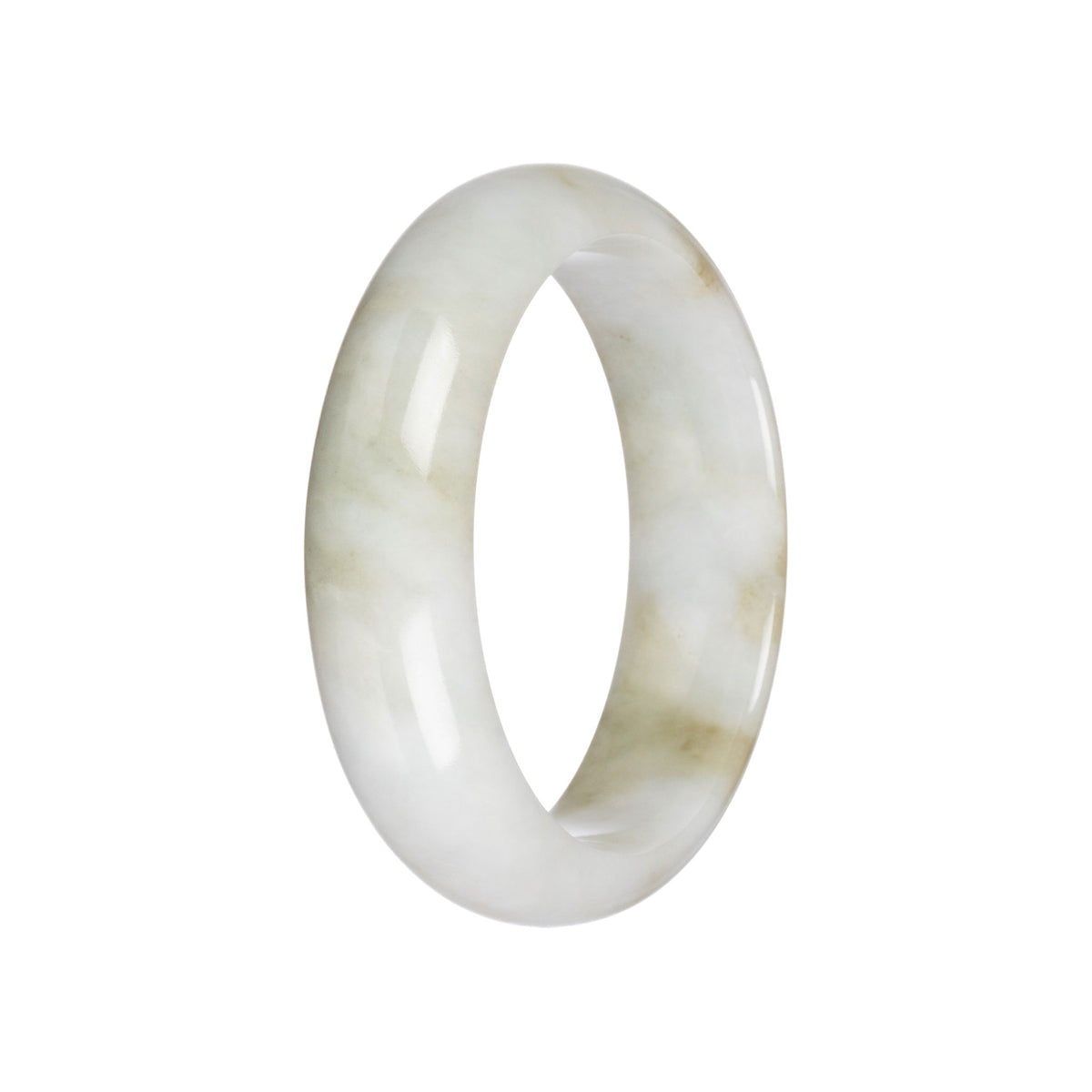 Genuine White with Brown Jadeite Bangle - 57mm Half Moon