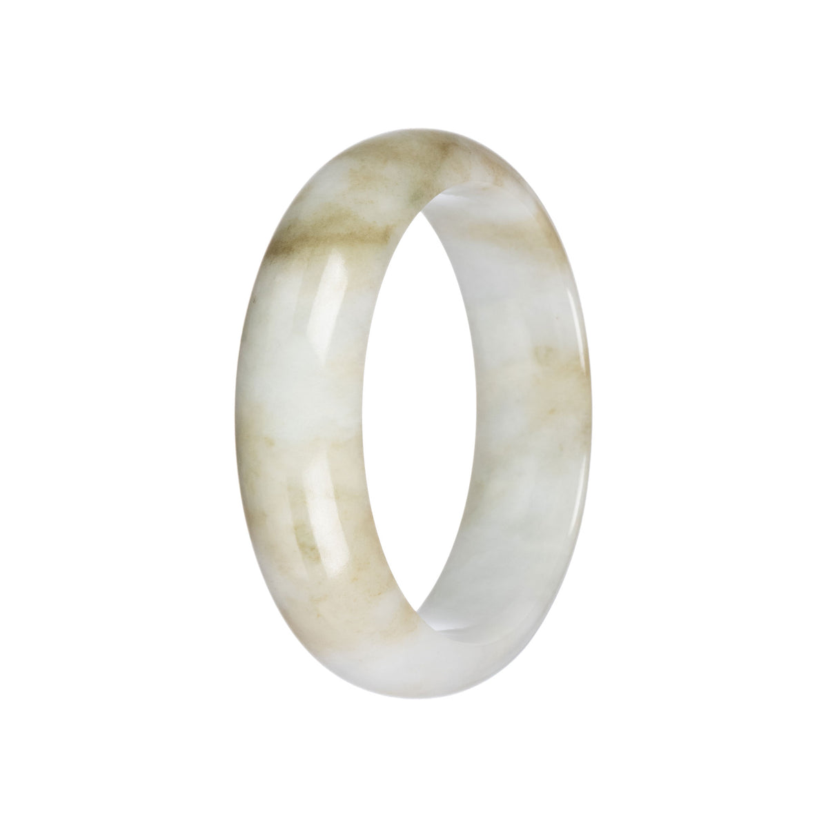 Genuine White with Brown Jadeite Bangle - 57mm Half Moon