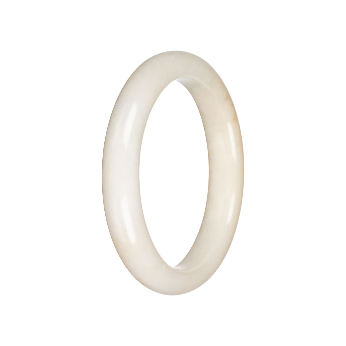 Real White Burmese Jade Bangle Bracelet - 59mm Semi Round