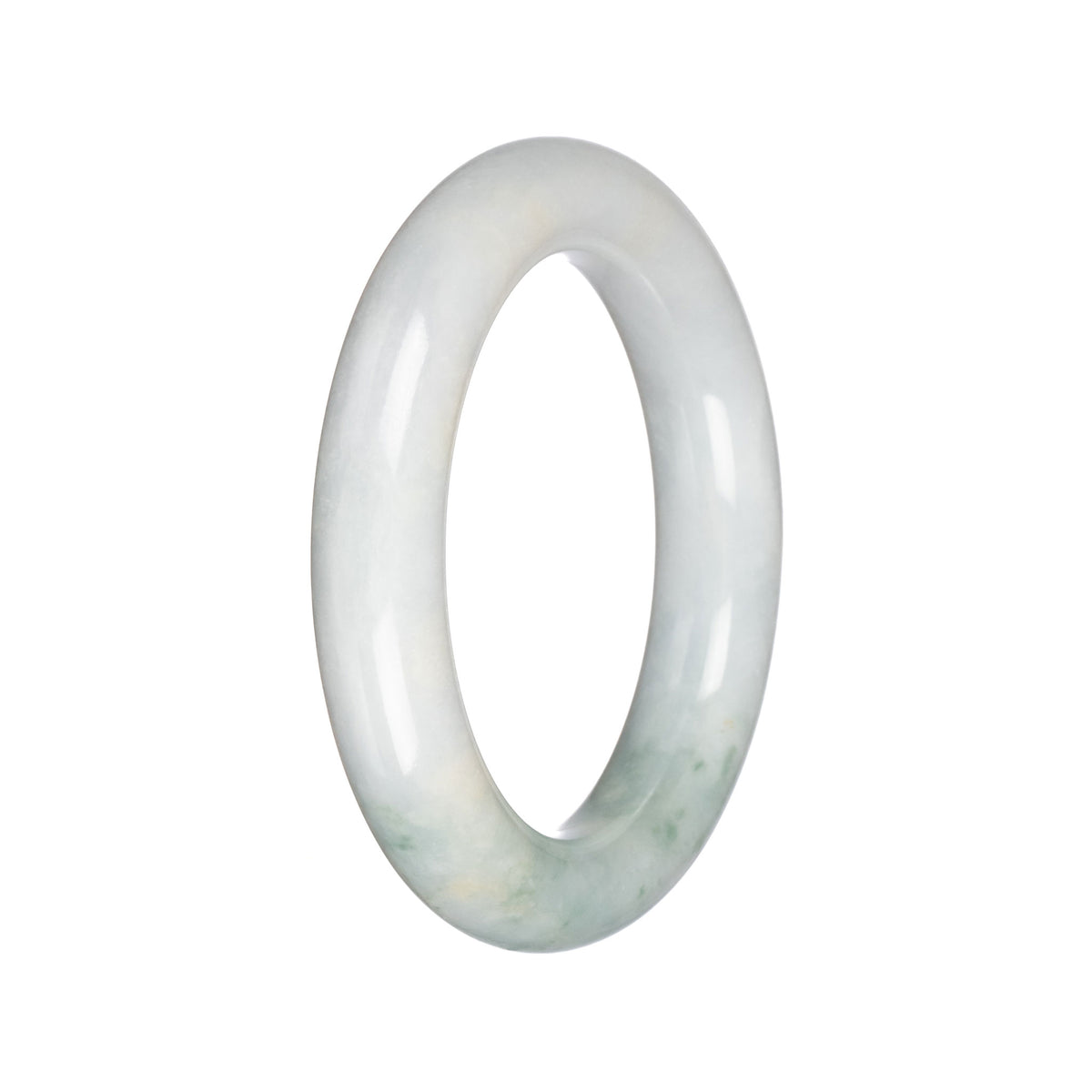 Authentic White with Green Pattern Burmese Jade Bangle - 58mm Round