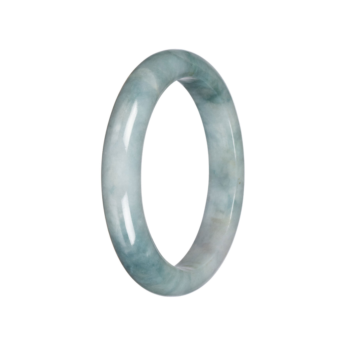 Natural Bluish Green Pattern Burmese Jade Bangle - 59mm Half Moon