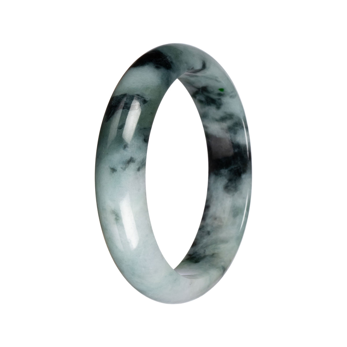 Authentic Green and Black Jadeite Jade Bangle - 63mm Half Moon