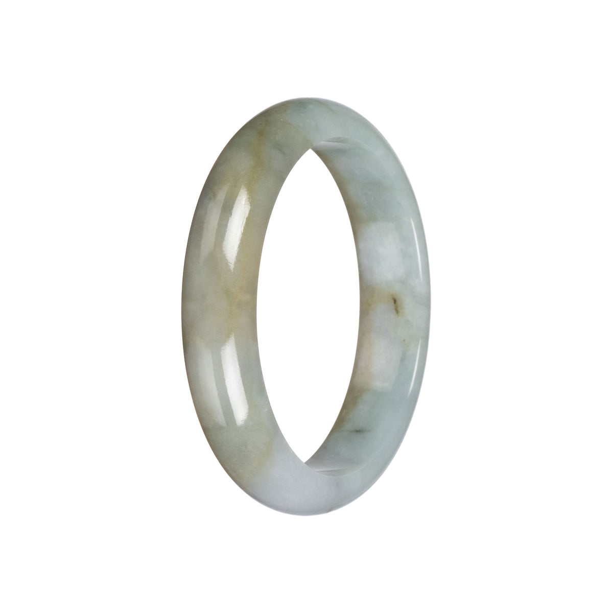 Real Light Green Pattern Burmese Jade Bangle - 59mm Half Moon