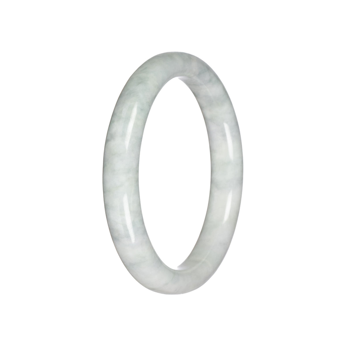 Natural White Pattern Jade Bangle - 60mm Semi Round