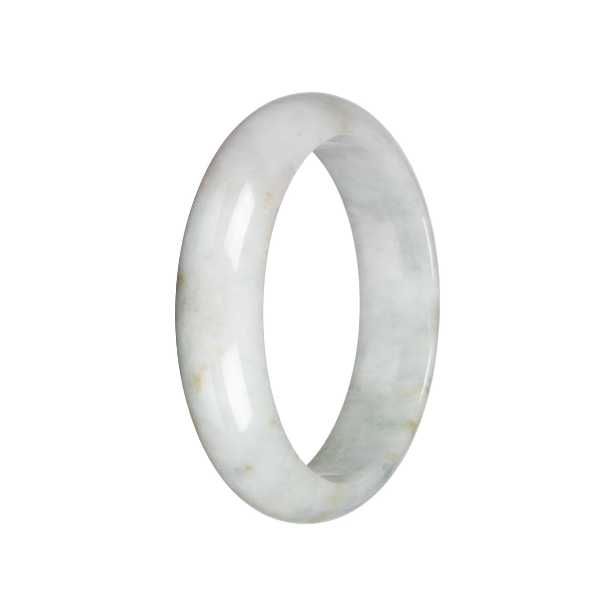 Real Pale Green with Brown Jade Bangle Bracelet - 59mm Half Moon