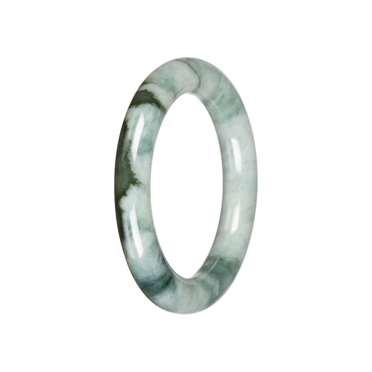 Untreated Pale Green with Green Pattern Burma Jade Bangle - 53mm Round