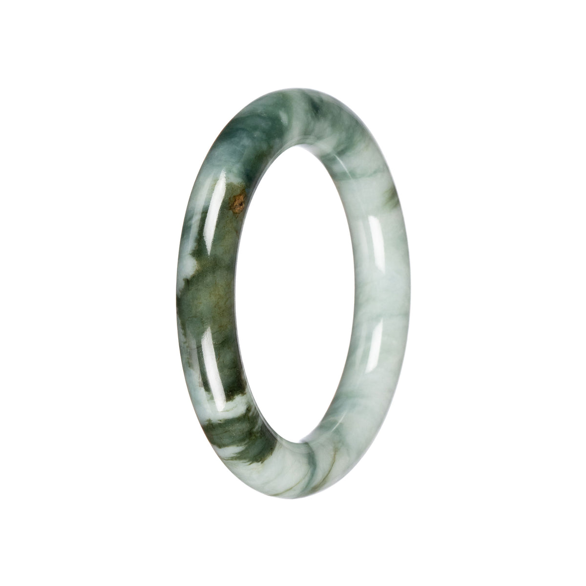 Untreated Pale Green with Green Pattern Burma Jade Bangle - 53mm Round