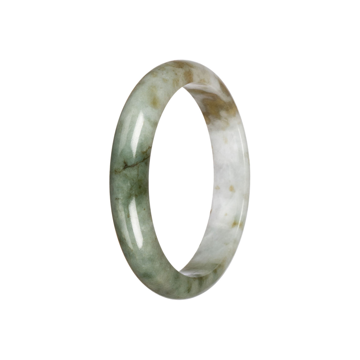 Natural Green and White Pattern Jadeite Bangle - 58mm Half Moon