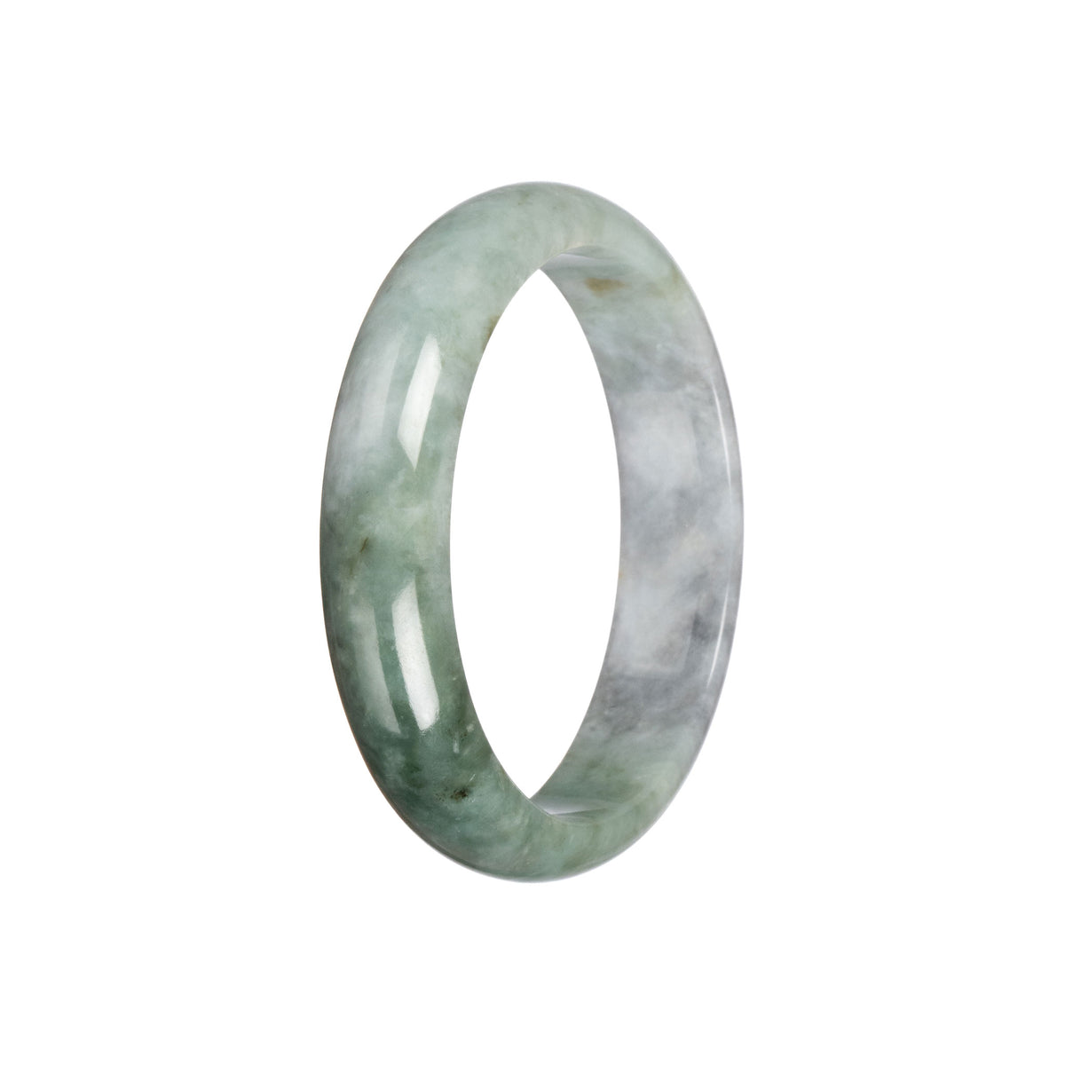 Untreated Green with Grey Pattern Burma Jade Bangle Bracelet - 58mm Half Moon