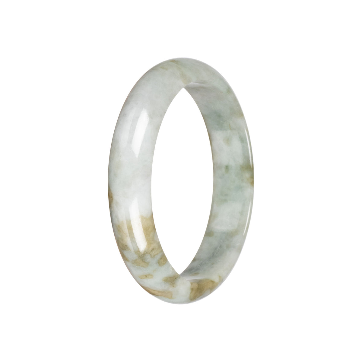 Natural Pale Green with Olive Green Jadeite Bangle - 60mm Half Moon