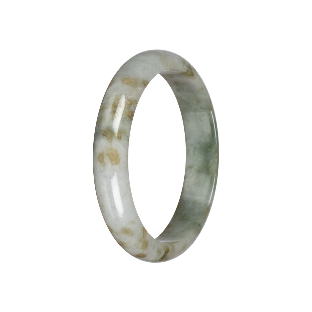 Real Pale Green with Olive Green Jadeite Jade Bangle - 60mm Half Moon