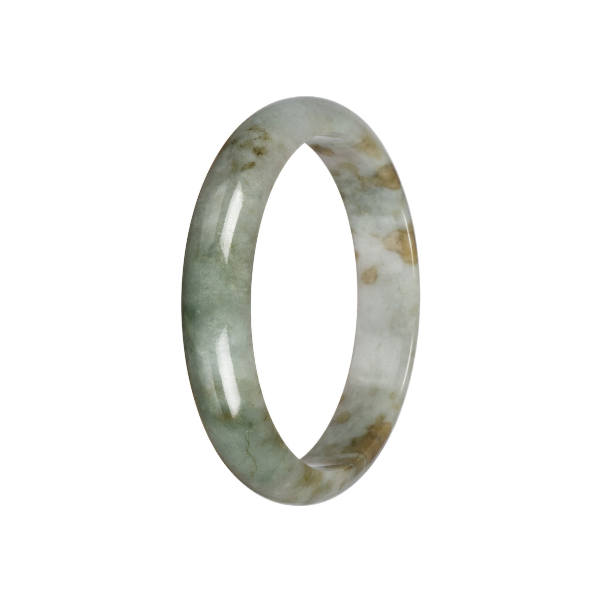 Real Pale Green with Olive Green Jadeite Jade Bangle - 60mm Half Moon