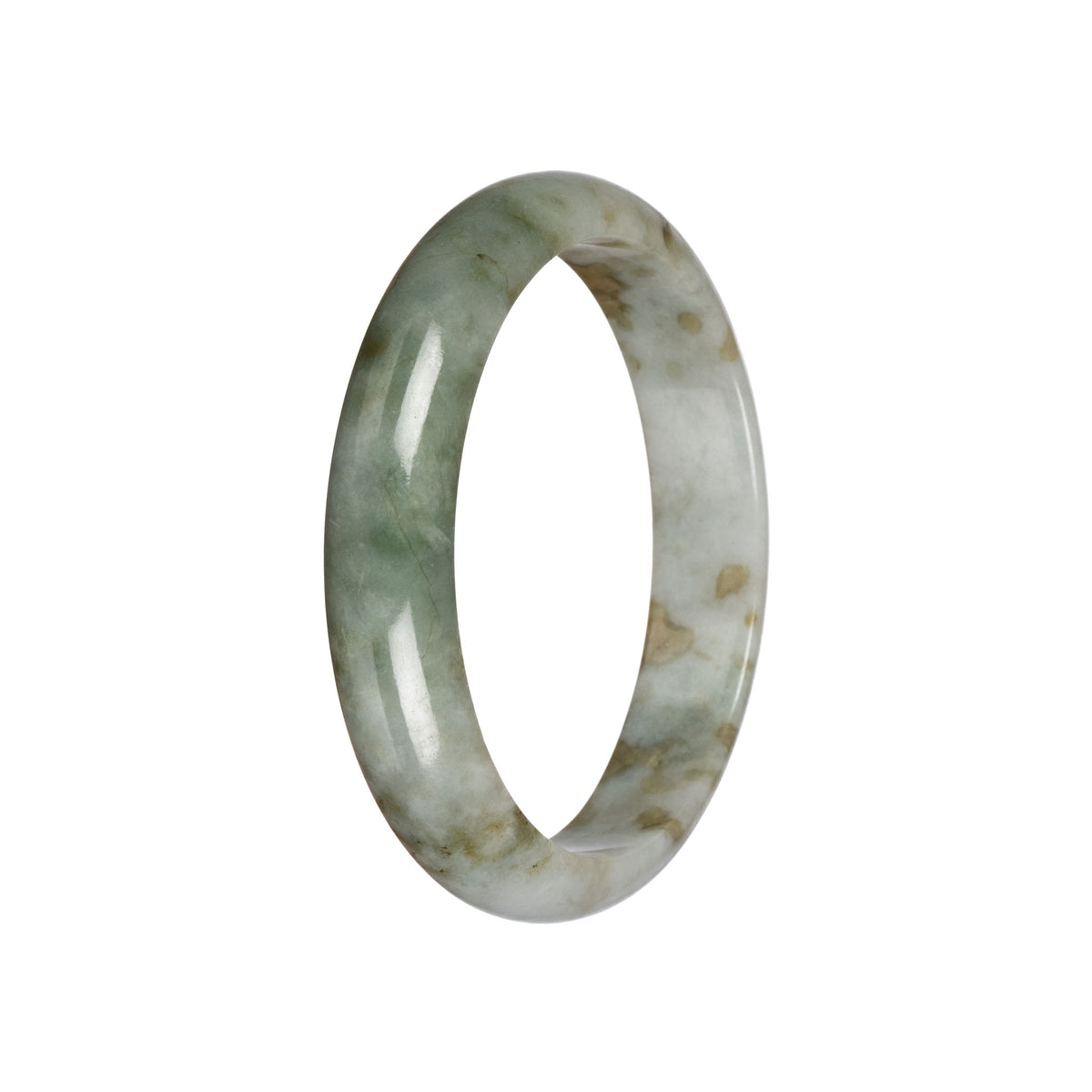 Real Pale Green with Olive Green Jadeite Jade Bangle - 60mm Half Moon