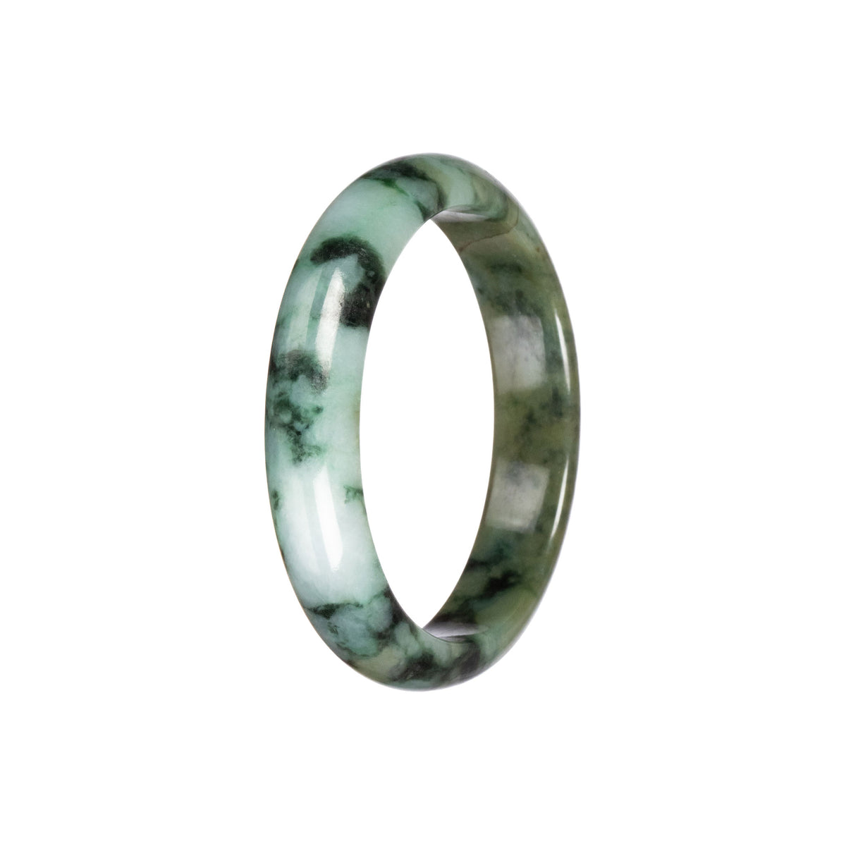 Authentic Green Pattern with Light Brown Jadeite Jade Bangle - 55mm Half Moon