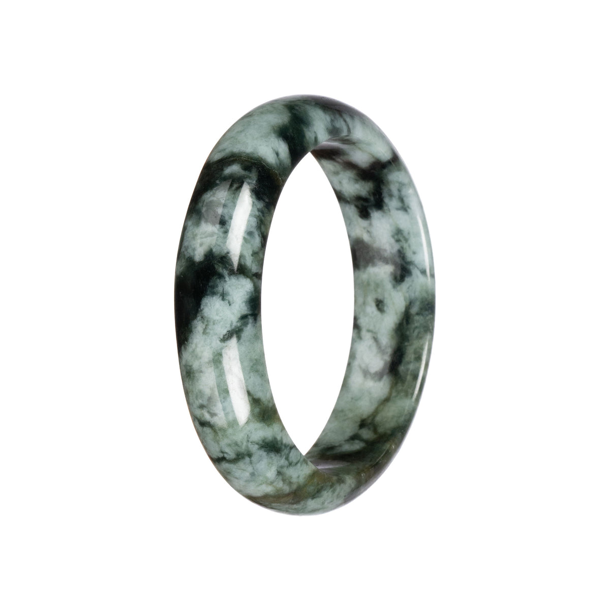 Real Grey with Dark Green Pattern Burma Jade Bangle - 58mm Half Moon