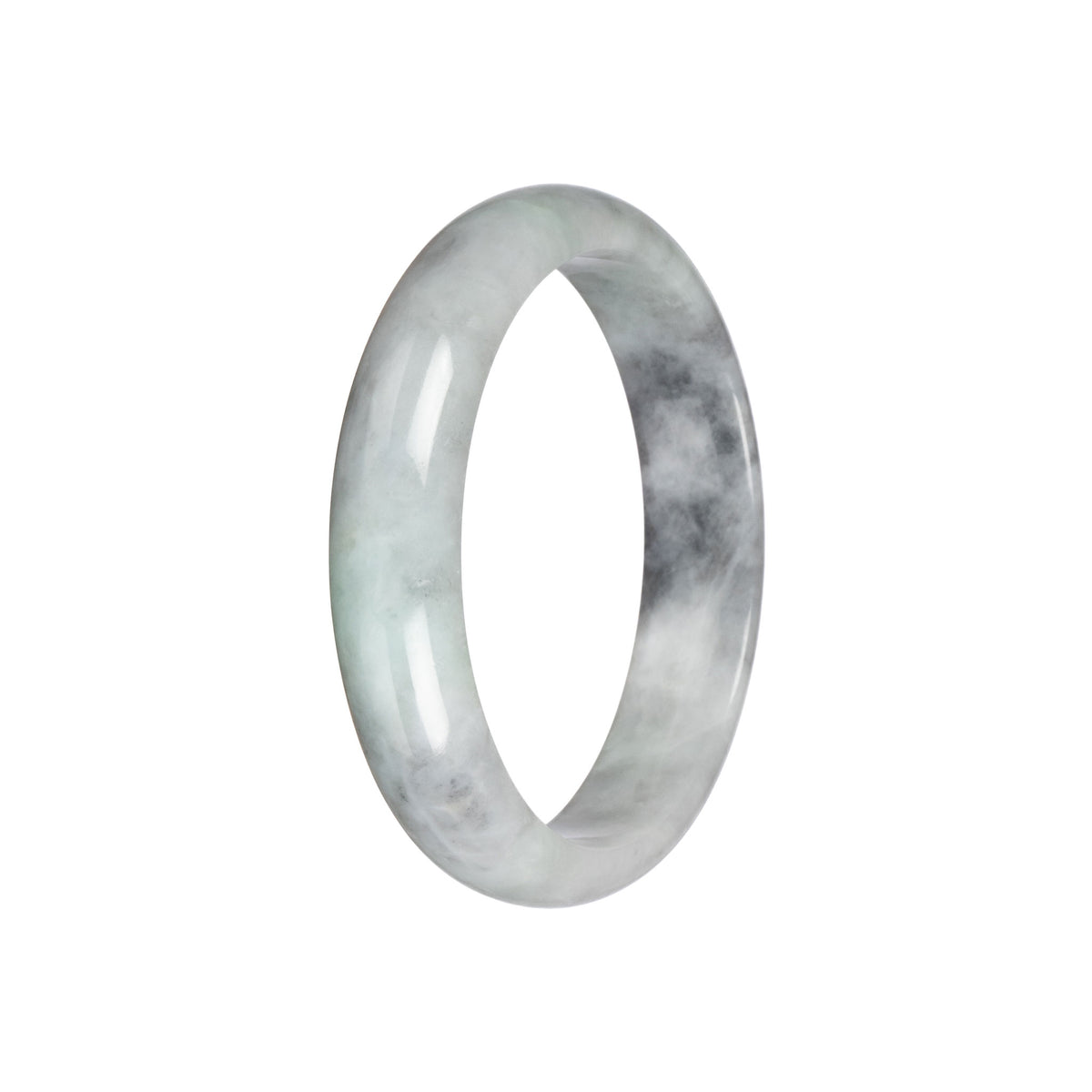 Natural Light Grey with Pale Green Burmese Jade Bangle - 58mm Half Moon