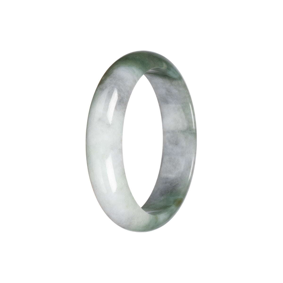 Authentic Green with Light Grey Jade Bangle - 56mm Half Moon