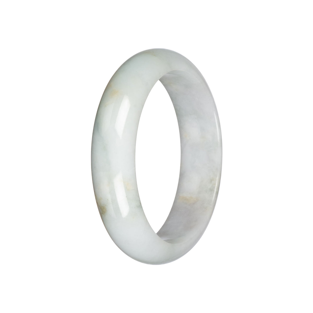 Natural White with Pale Green Jade Bangle Bracelet - 59mm Half Moon