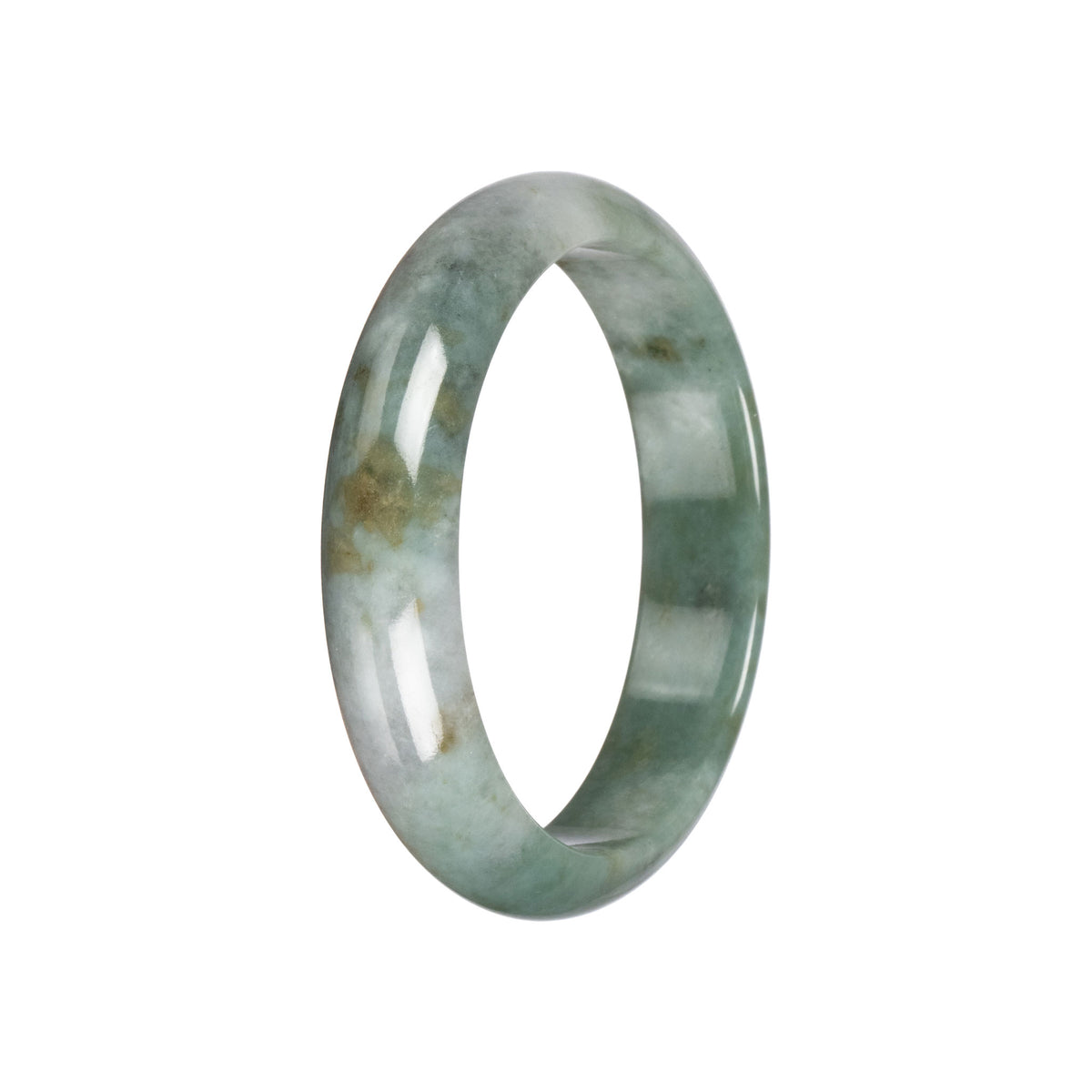 Natural Green with Light Grey Burma Jade Bangle - 59mm Half Moon