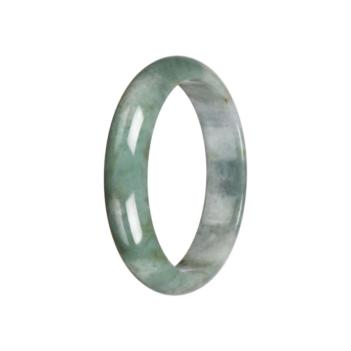 Natural Green with Light Grey Burma Jade Bangle - 59mm Half Moon