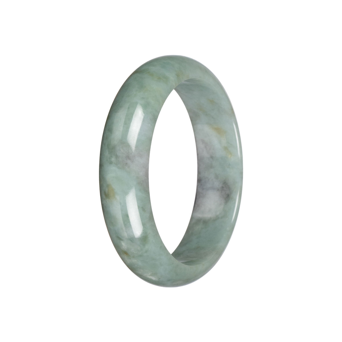 Untreated Light Green with Grey Jadeite Jade Bangle - 58mm Half Moon