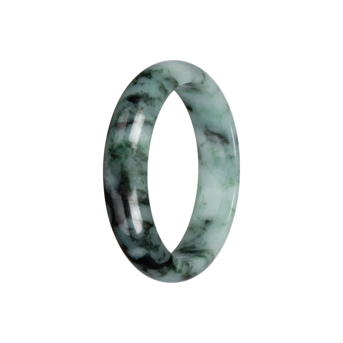 Genuine Light Green with Dark Green Pattern Jadeite Jade Bangle - 55mm Half Moon