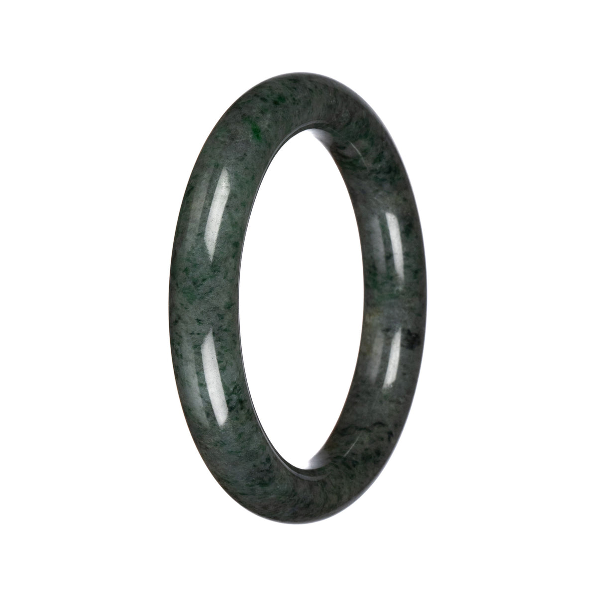 Untreated Grey with Green Pattern Burma Jade Bangle - 60mm Round