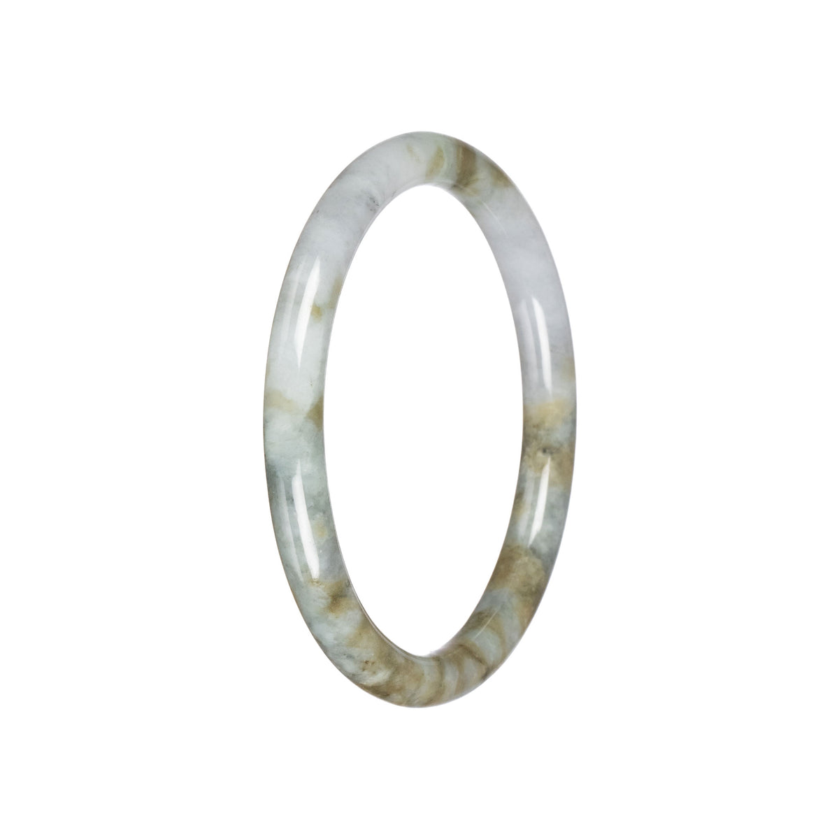 Genuine Light Grey with Light Brown Jadeite Jade Bangle - 60mm Petite Round