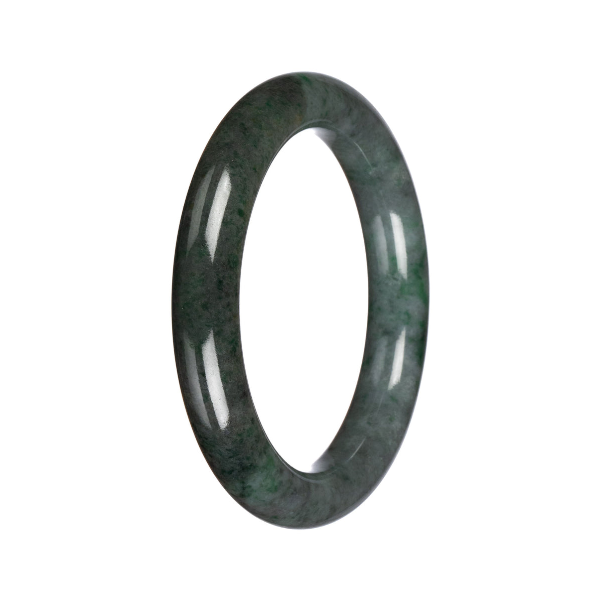 Authentic Grey with Green Pattern Jadeite Jade Bangle Bracelet - 61mm Round