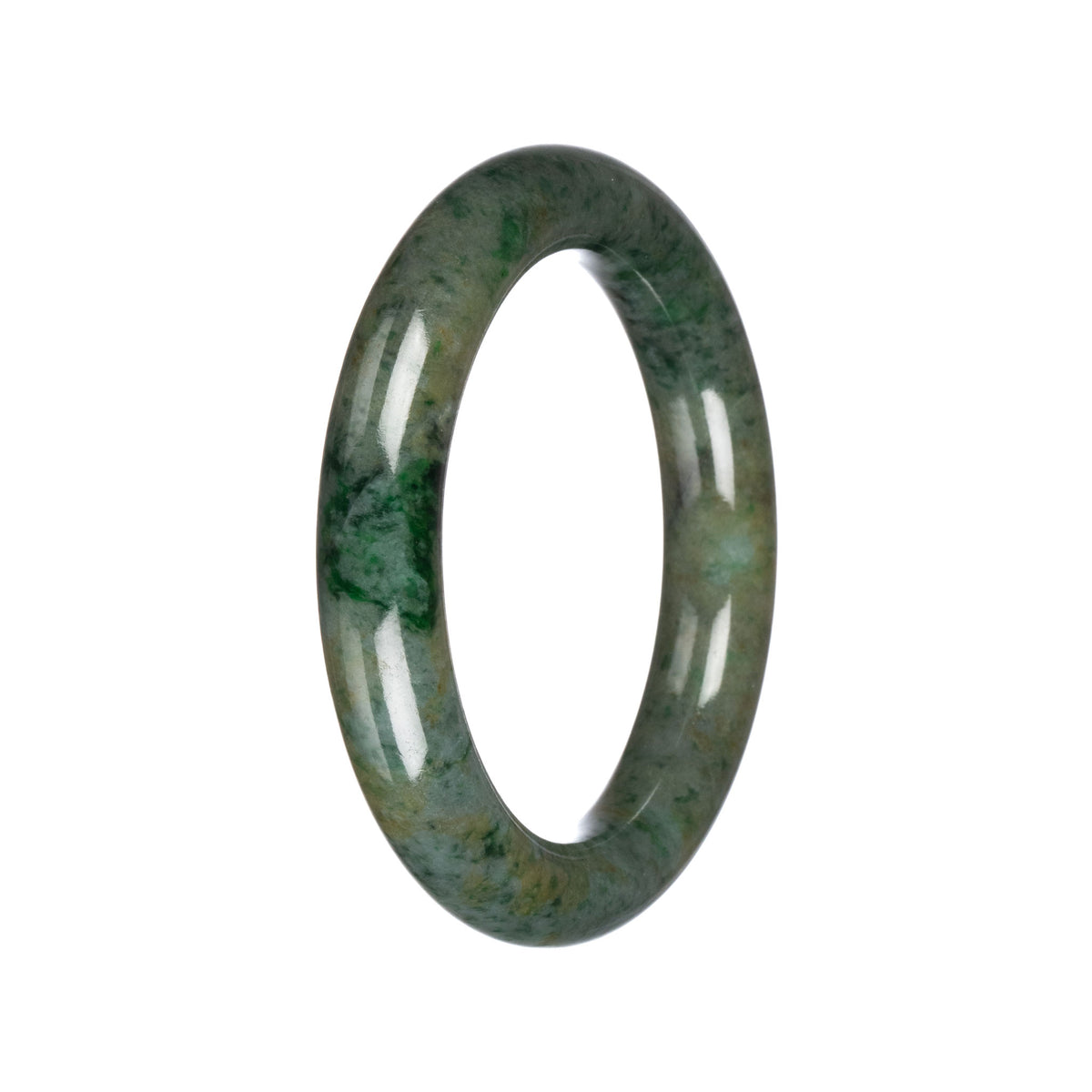 Authentic Grey with Green Pattern Jadeite Bangle - 57mm Round