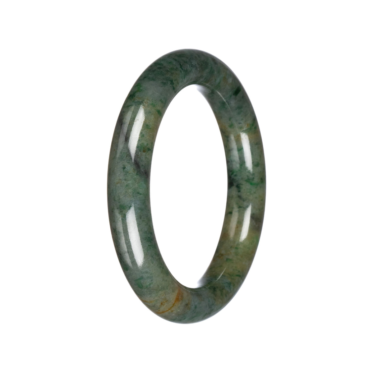 Authentic Grey with Green Pattern Jadeite Bangle - 57mm Round