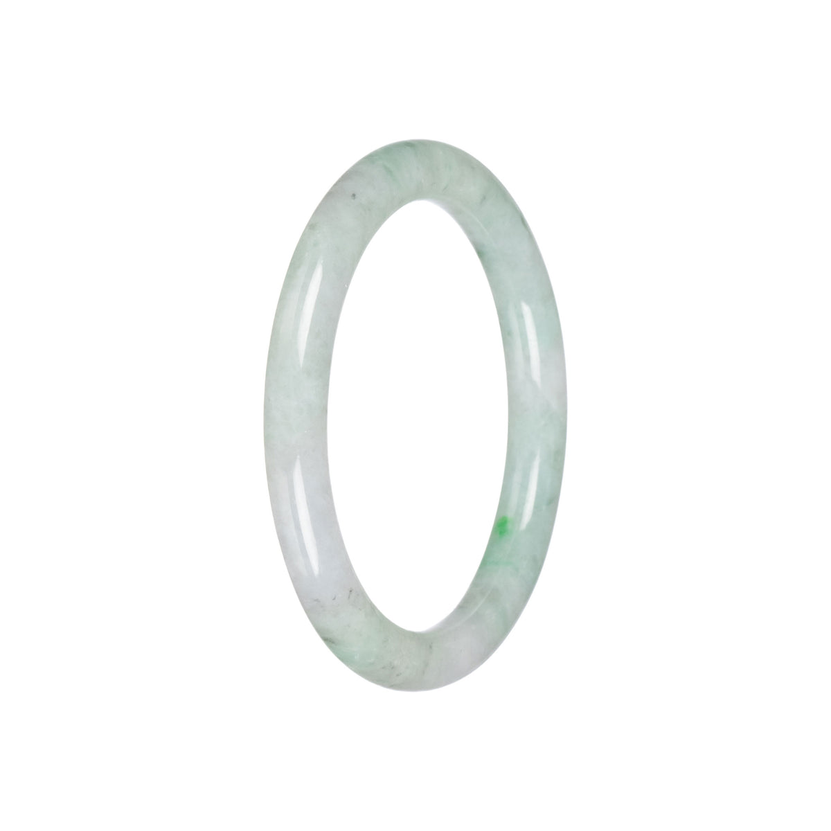 Authentic White with Green Pattern Jade Bangle - 55mm Petite Round