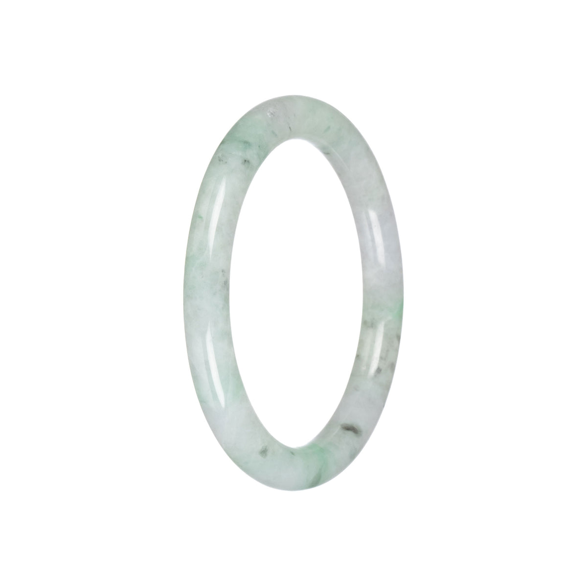 Authentic White with Green Pattern Jade Bangle - 55mm Petite Round