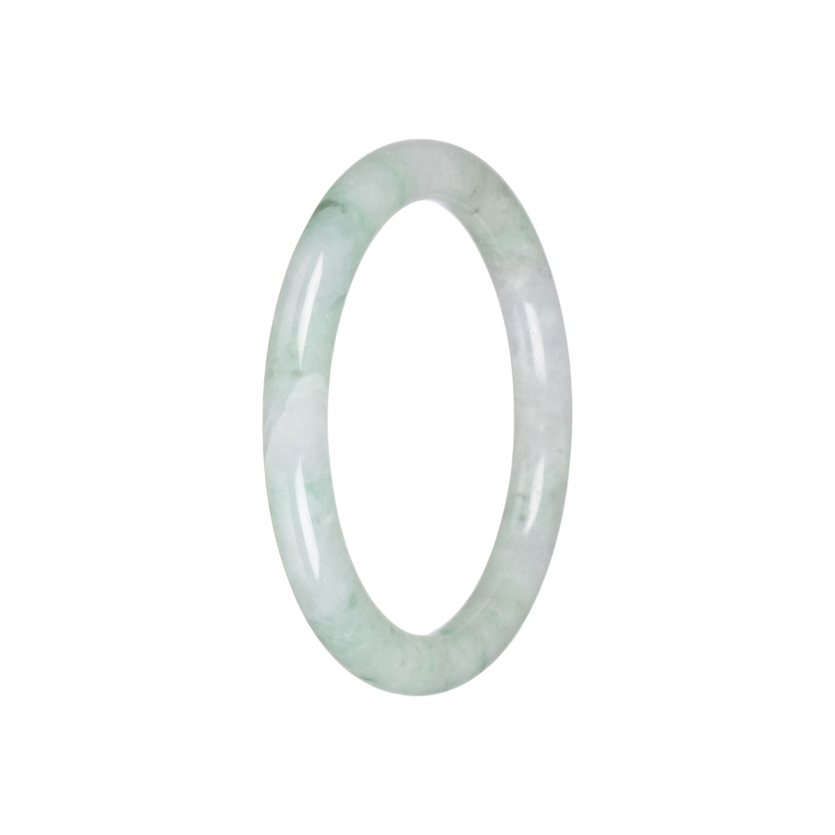 Authentic White with Green Pattern Jade Bangle - 55mm Petite Round