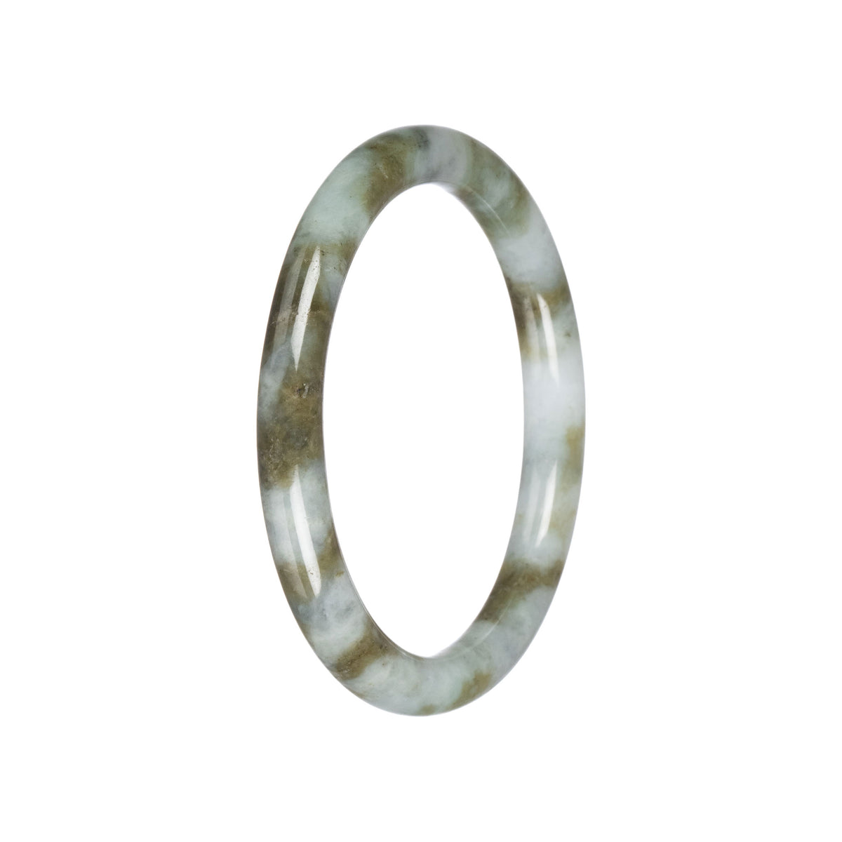 Grade A Light Grey with Olive Green Jadeite Jade Bangle - 59mm Petite Round